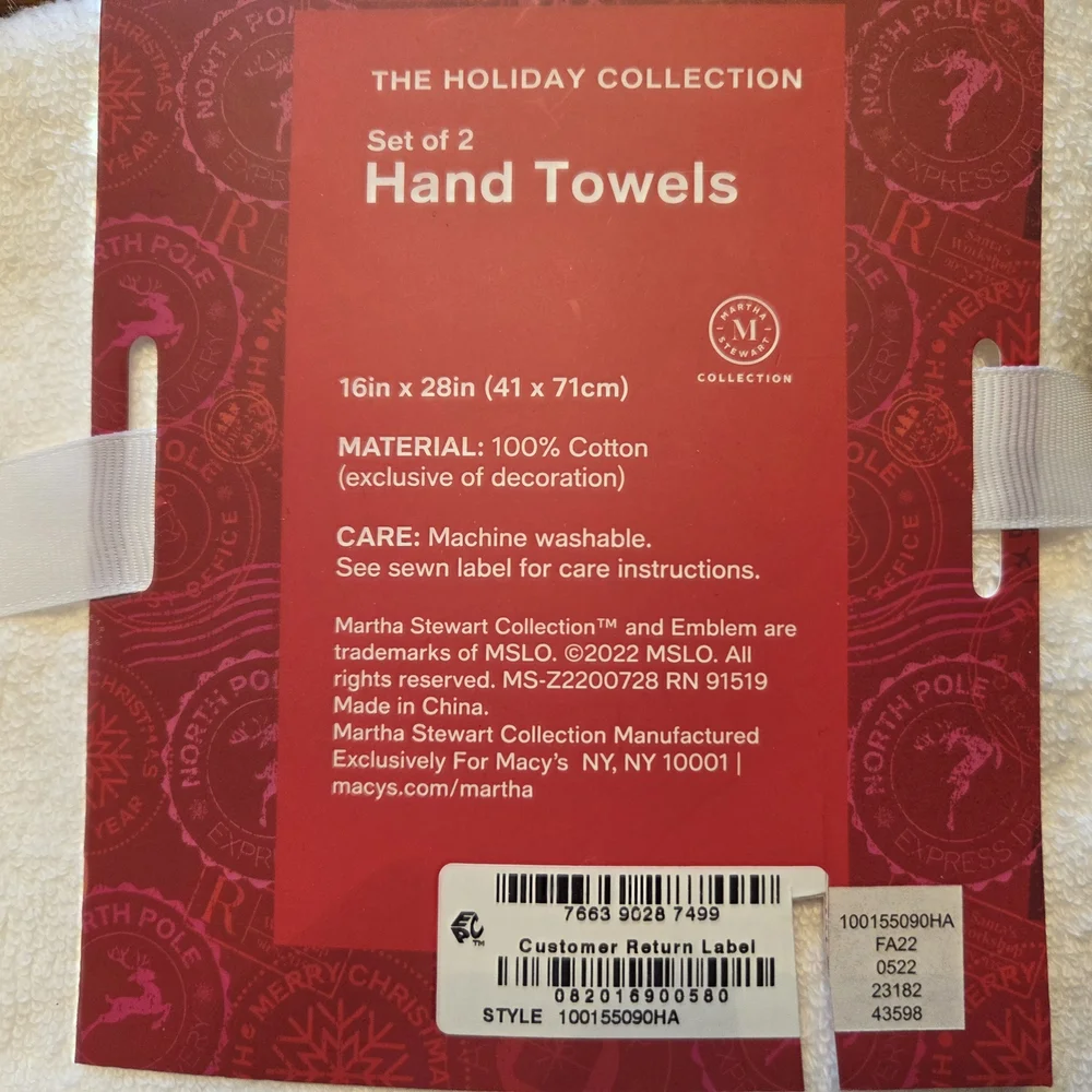 Martha Stewart White Hand Towels with Joy Embroidery